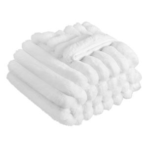 White textured faux-fur throw blanket, 50 by 60 inches