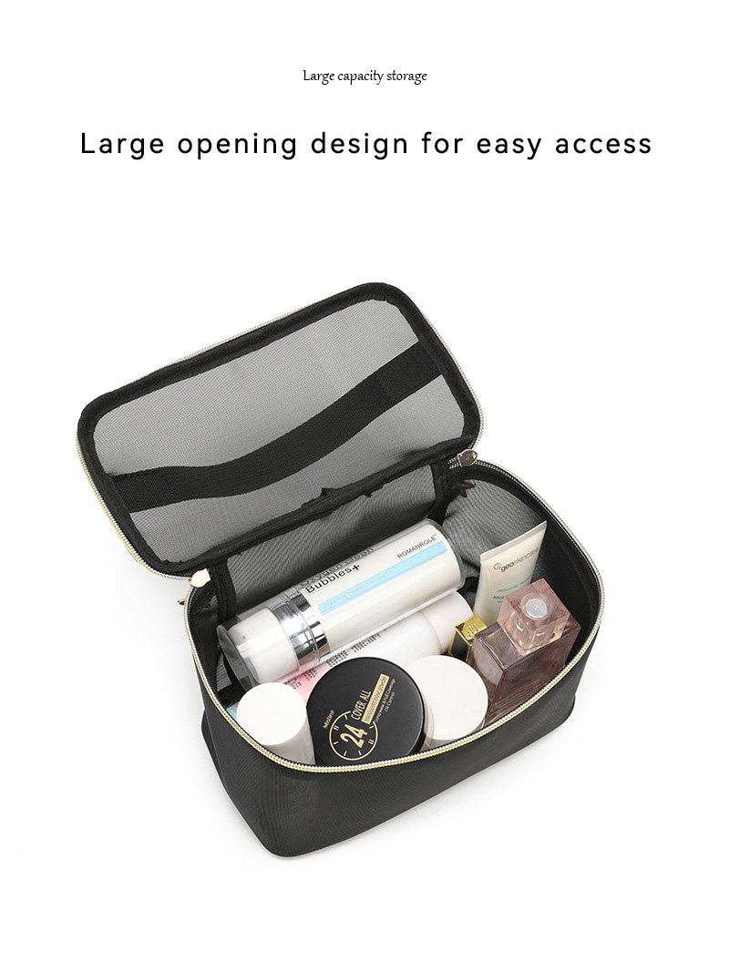 Black mesh travel toiletry organizer product view